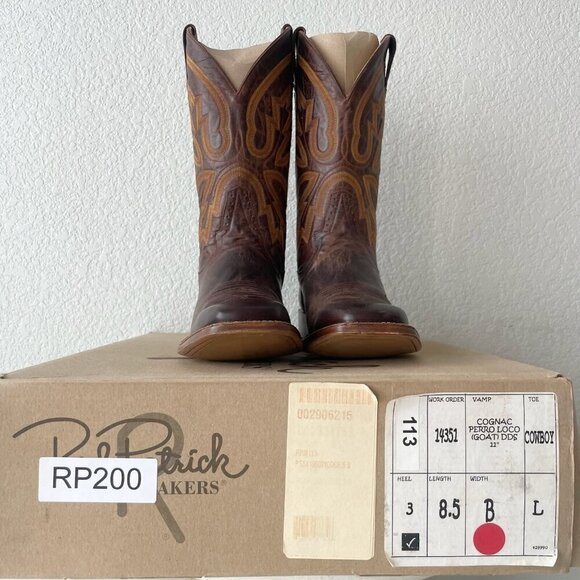Rod Patrick Mens Cowboy Boots 8.5B Perro Loco Brown Leather Western Square Toe - Picture 12 of 14